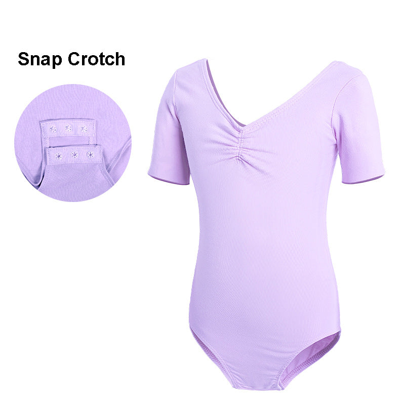 One-piece Kid Short Sleeve Dance Ballet Leotard Bodysuit - Snap Crotch