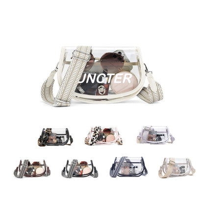 Clear PVC Crossbody Bag - Stylish Transparent Shoulder Purse With Patterned Adjustable Strap