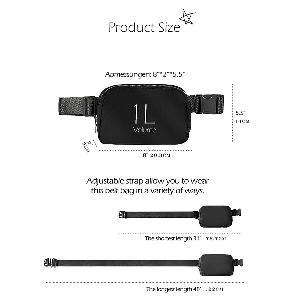 Nylon Waist Bag Fanny Pack Crossbody Bag Belt Bag with Adjustable Strap
