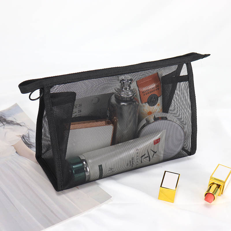 Non-waterproof Polyester Mesh Zipper Makeup Bag Handle Bag Transparent Pouch(Large)