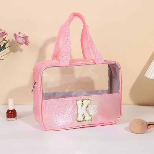 Waterproof Letter K Cosmetic Bag Toiletry Bag W/Webbing Handle