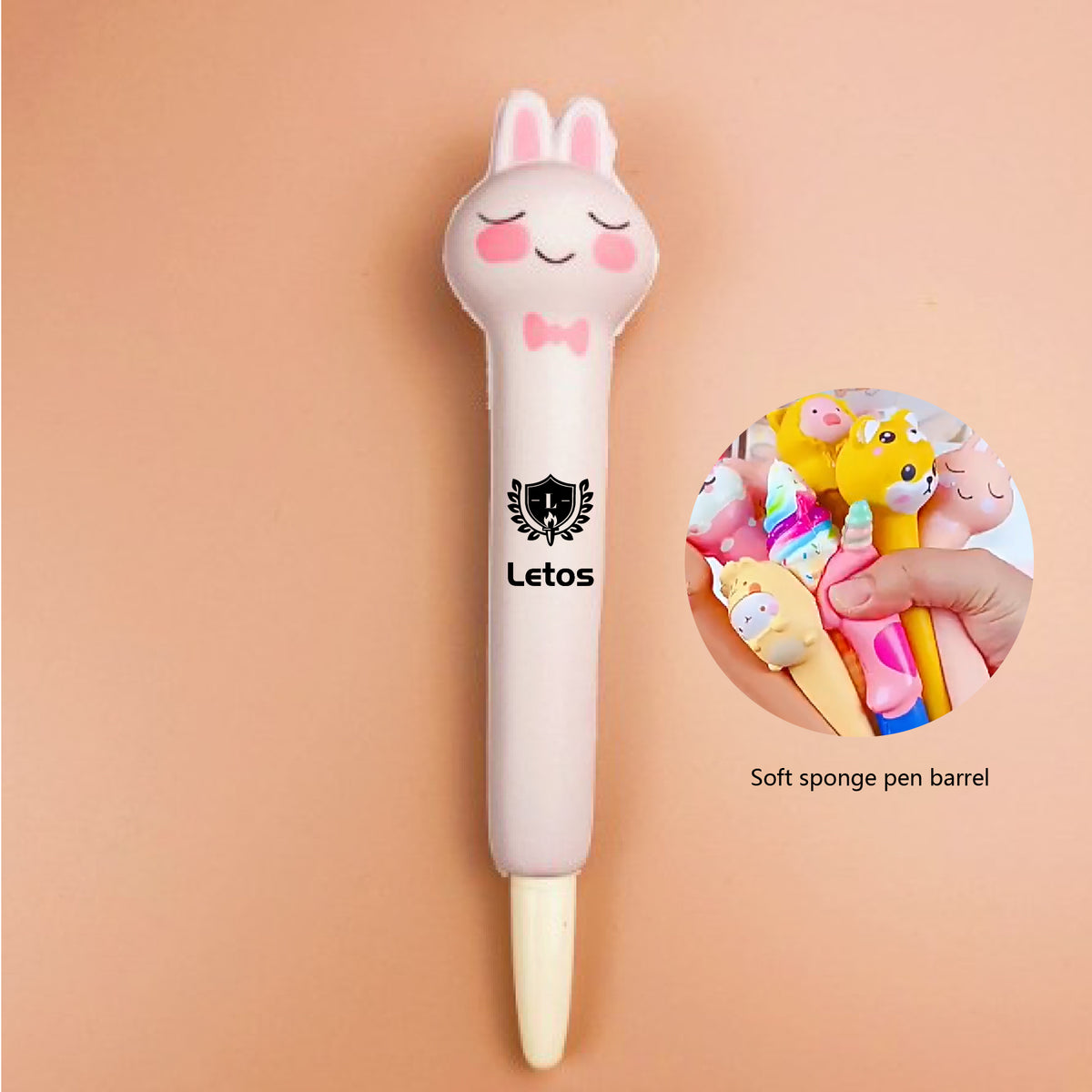 Bunny Stress Reliever Pen 2" 1 Squeeze Toy Pen PU Foam Gel Ink Pen
