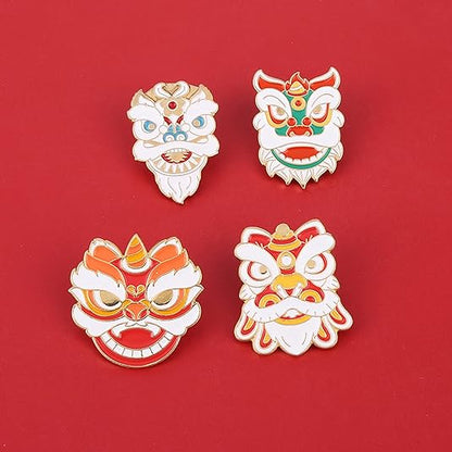 Custom Chinese Lion Dance Shaped Cute Enamel Lapel Pin Badge Pin W/Butterfly Clutch Tie Tack