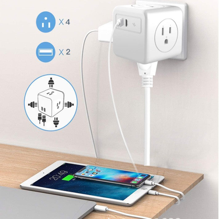 FCC 4 Jacks Cube Wall Charger w/USB-PD