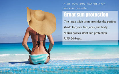 Oversized Beach Straw Hat for Women, Fashion Large Wide Brim Visor Hats Handmade Roll Up Floppy Cap