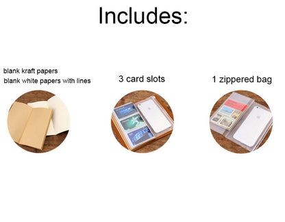 A6 PU Leather Journal Daily Notebook Daybook With Clear Card Slots And Zippered Bag