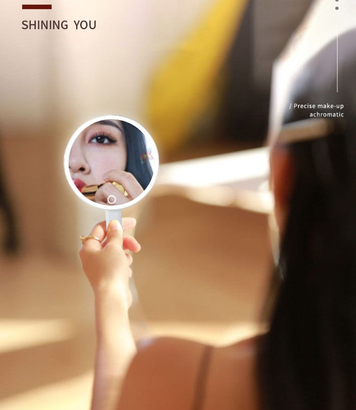 Round Handle 360 Degree Rotating Folding LED Makeup Mirror