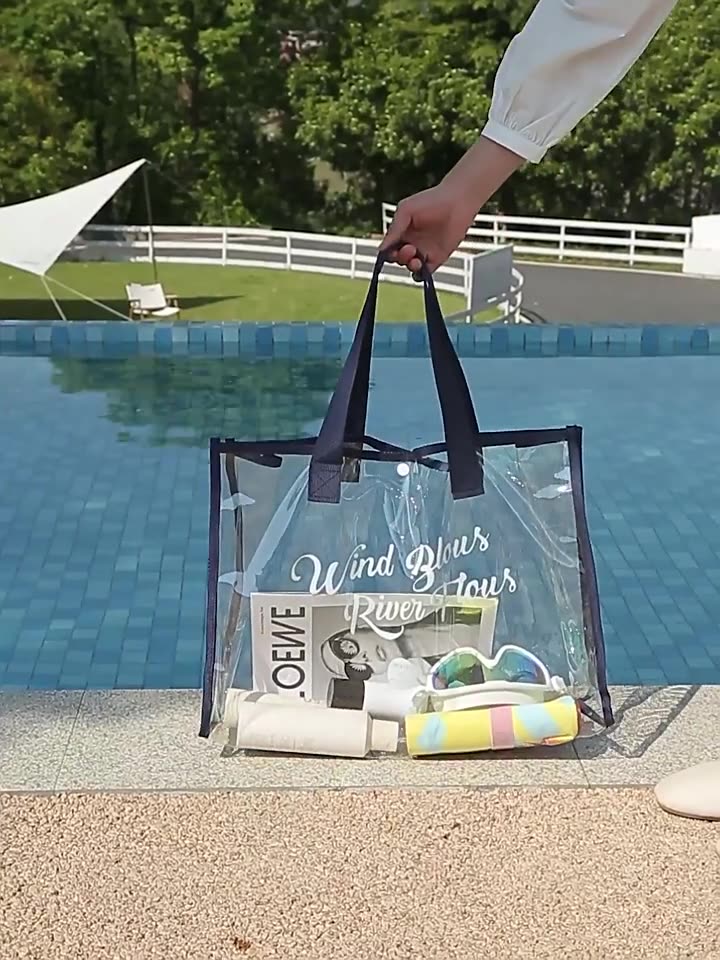 PVC Transparent Waterproof Tote Clear Shoulder Bag Outdoors Beach Bag Stadium Approved Bag(Size S)