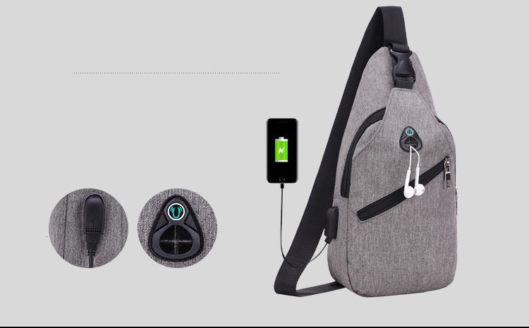 Men's Oxford Sling Bag Chest Shoulder Backpack Crossbody Bag W/USB Charging Port