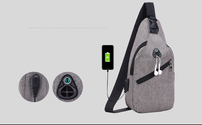 Men's Oxford Sling Bag Chest Shoulder Backpack Crossbody Bag W/USB Charging Port