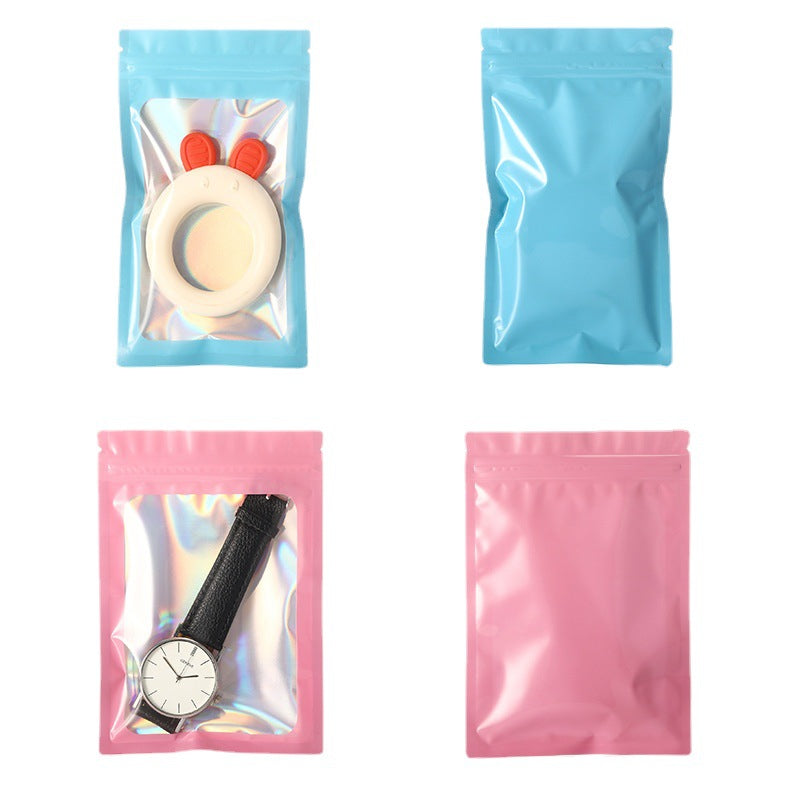 Custom Size 4x7.1" Iridescent Resealable Plastic Bags Clear Window Zipper Bag Zip lock Storage Pouch