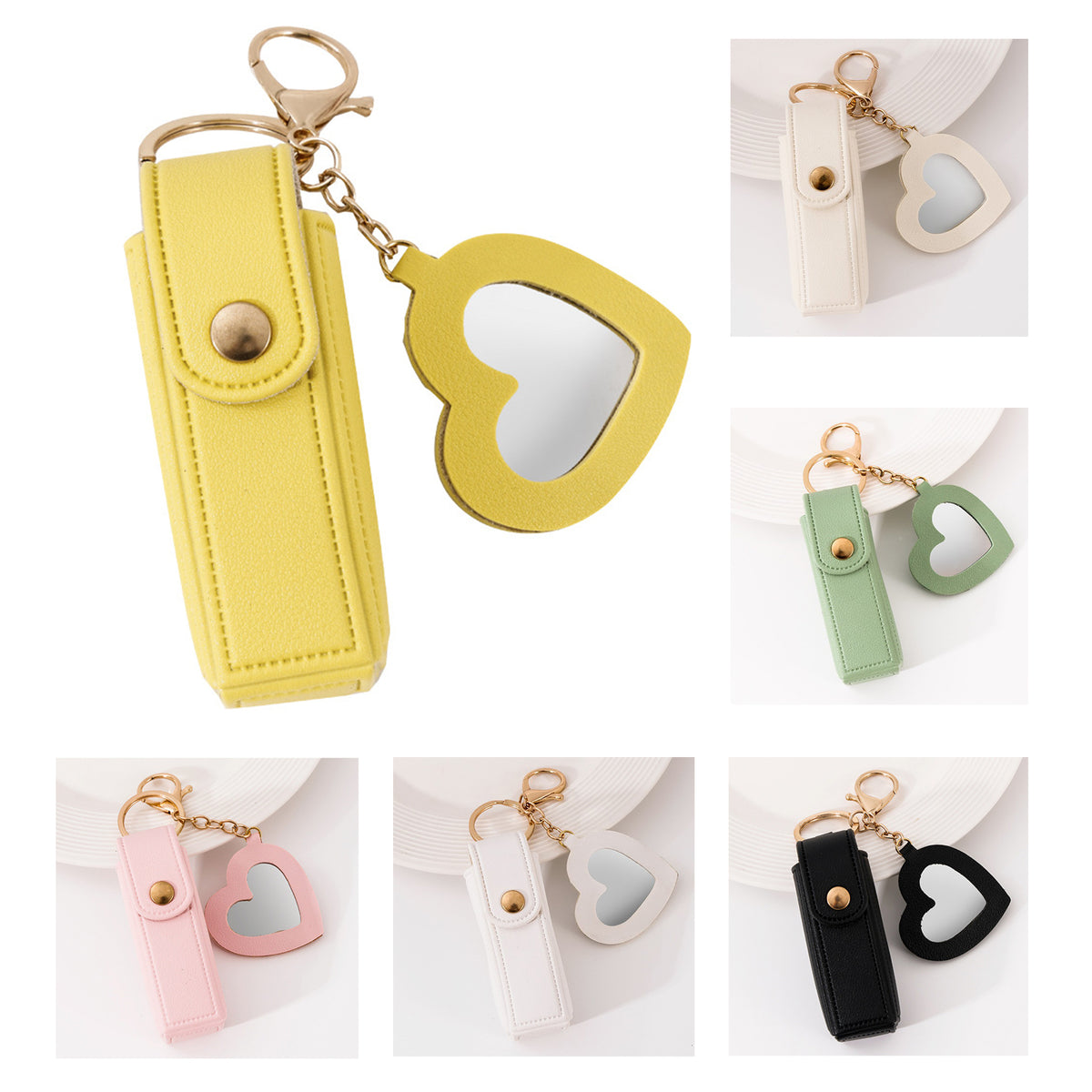 Small Lipstick Bag Keychain With Heart Shape Mirror