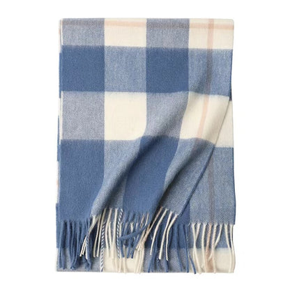 69'' Cashmere 100% Lambswool Tartan Scarf Warm Autumn Winter Scarf Solid Color Fringed Wool Scarf
