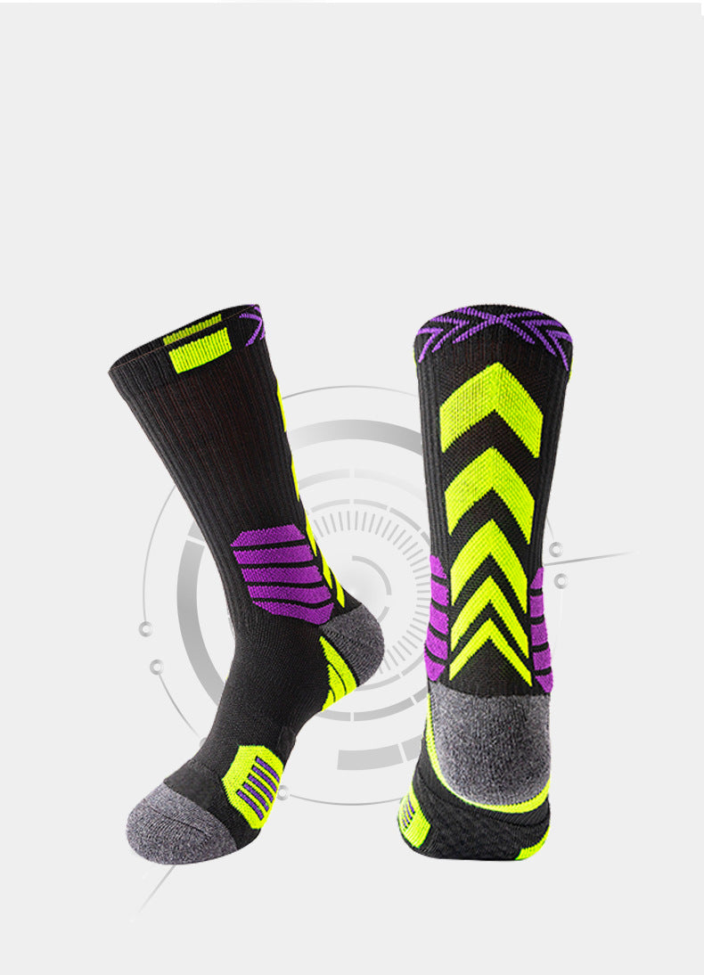 Men Contrast Color Sports Sock Cotton Socks Mid-calf Length Socks Stretch Crew Socks Basketball Sock