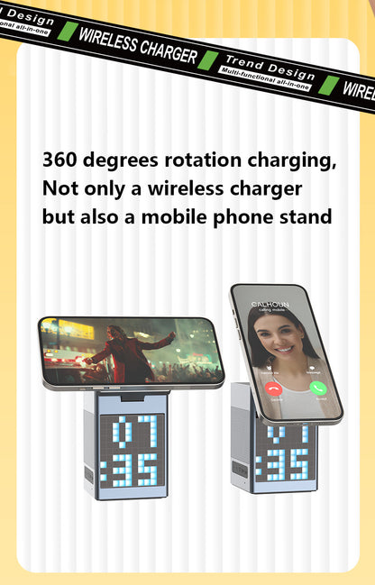 Magnetic 3" 1 Wireless Charging Station For Multiple Devices, Wireless Speaker, Clock Alarm