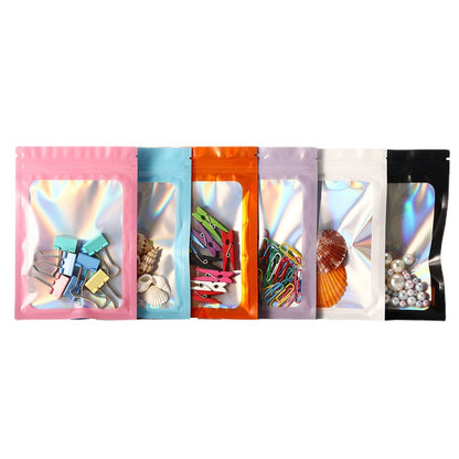 Custom Size 4x7.1" Iridescent Resealable Plastic Bags Clear Window Zipper Bag Zip lock Storage Pouch