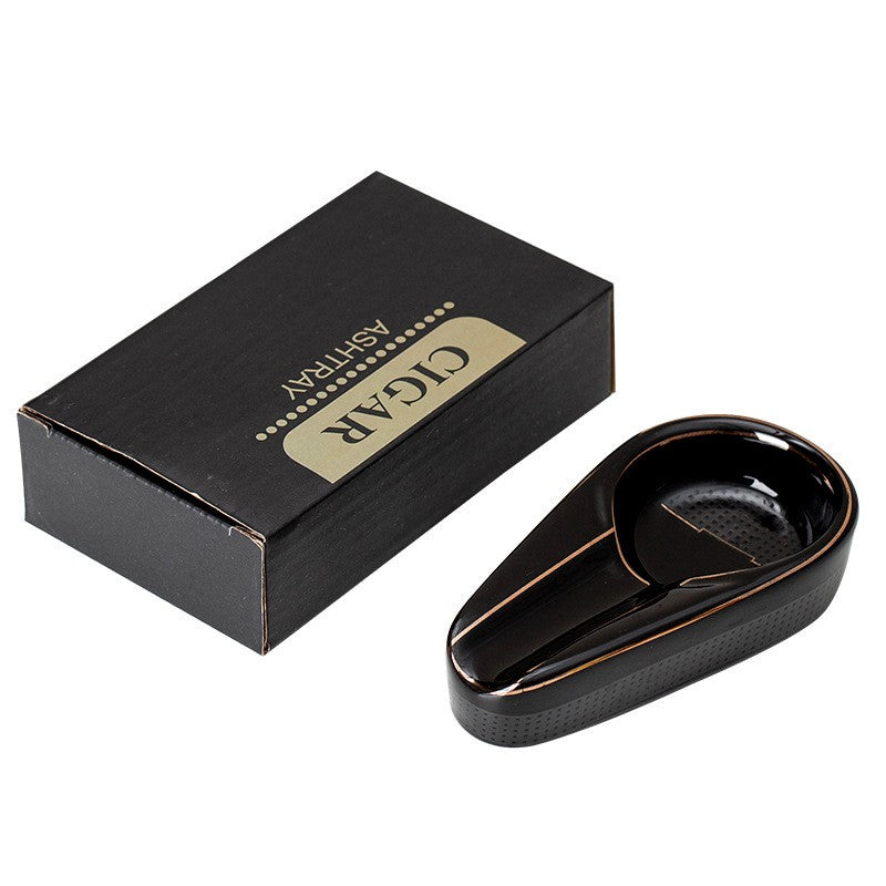 Single Slot Ceramic Cigar Ashtray, Portable Glossy Cigar Holder Ash Tray W/ Gift Box