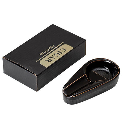 Single Slot Ceramic Cigar Ashtray, Portable Glossy Cigar Holder Ash Tray W/ Gift Box