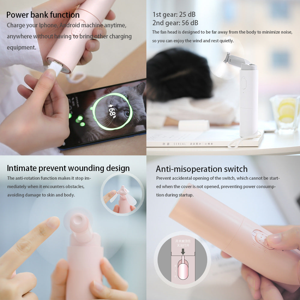 2000mAh Power Bank Folding Handheld Mini Fan Portable Rechargeable Small Foldable