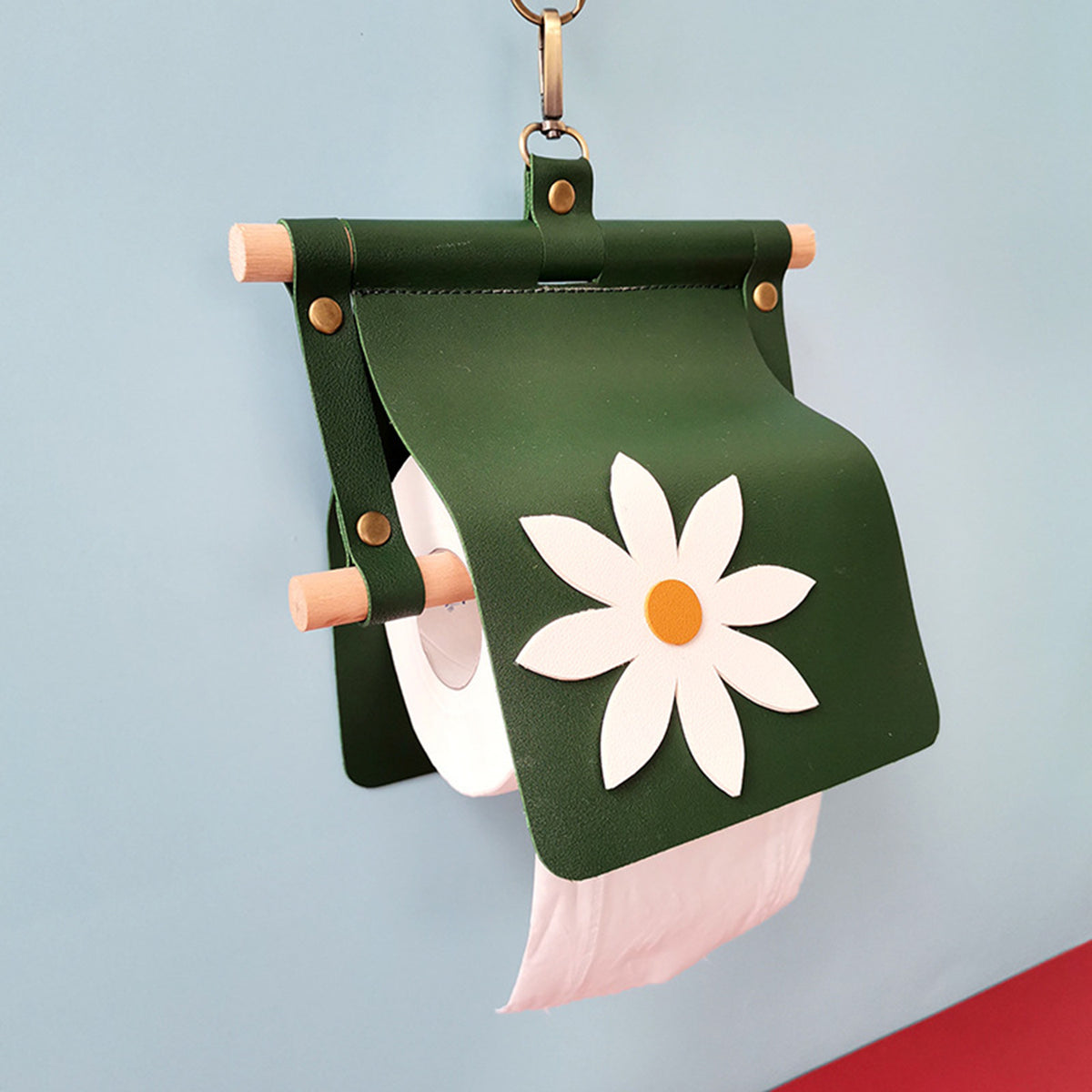 Picnic Paper Towel Holder Wood and Leather Toilet Paper Holder Hanging Toilet Paper Holder