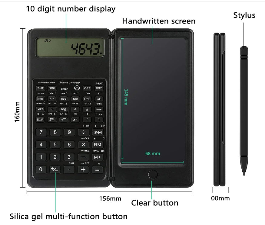 3" 1 Intelligent Folding Portable Scientific Function Calculator with LCD Writing Notepad