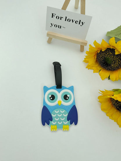 Owl-shaped 3D PVC Luggage Tag 3D Raised Soft Luggage Label for Suitcases