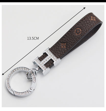 PU leather cord keychain With diamond Ring