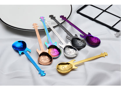 Stainless Steel Spoons Guitar Coffee Teaspoon Cute Demitasse Tea Spoon ( Purple )