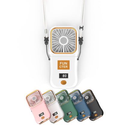 Rechargeable Mini Fan Foldable Fan Hanging Neck Fan With Battery Display With Lanyard