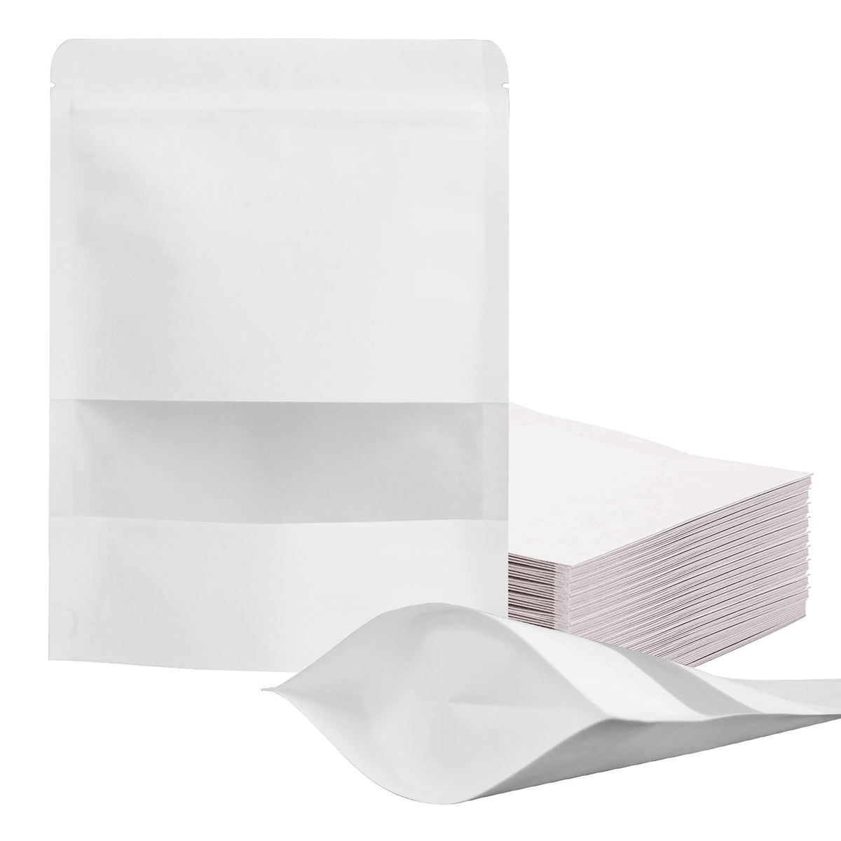 6.3 x 10.3" White Kraft Paper Bags W/Window Stand Up Ziplock Resealable Pouch Coffee Bag