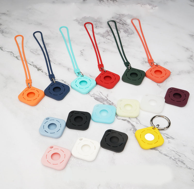 Square Silicone KeyTag Tracker Cover Access Card Sleeve Anti-Lost Protector Holder W/ Silicone Strap