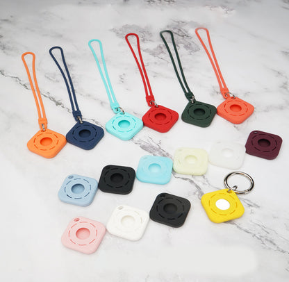 Square Silicone KeyTag Tracker Cover Access Card Sleeve Anti-Lost Protector Holder W/ Silicone Strap