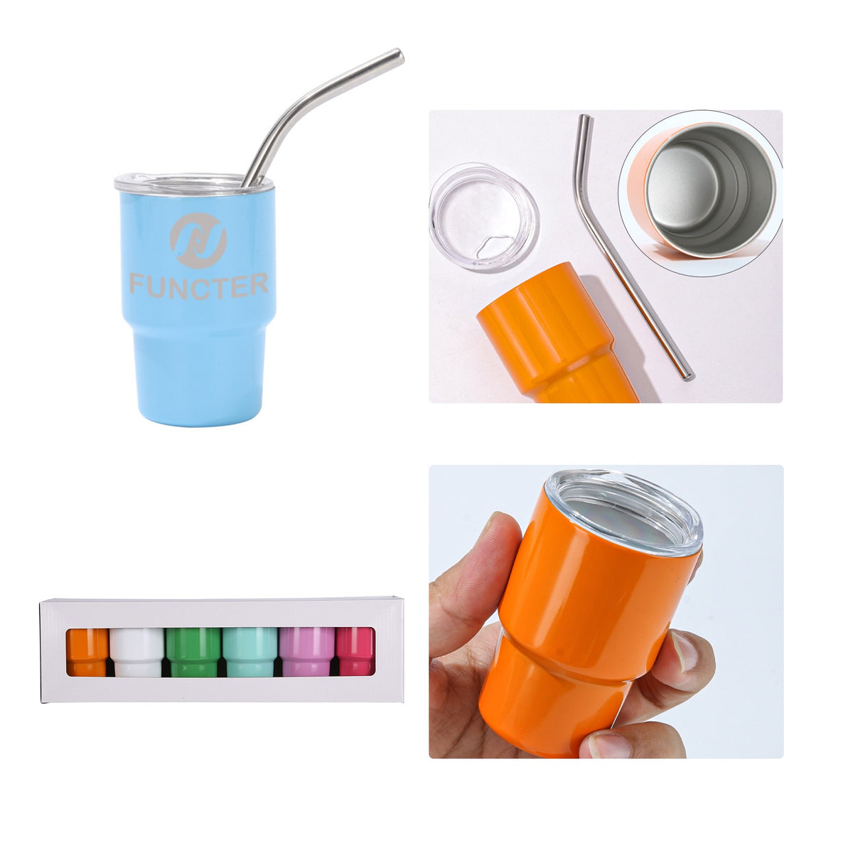 Stainless Steel Mini Tumbler W/ Straw 5 oz. (6 Pack)