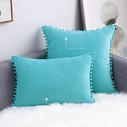 Full Printed 15 x 8" Pompoms Pillowcase Ball Tassel Trimmed Pompom Fringe Cute Pillowcase