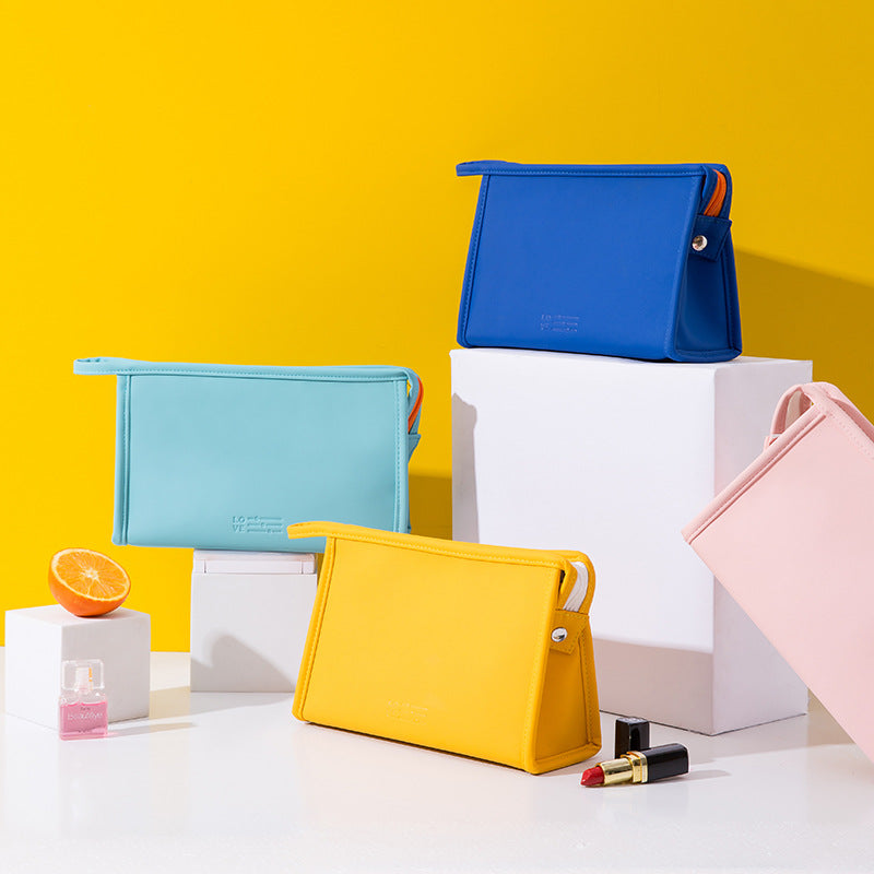 Water-Resistance PU Leather Zippered Toiletry Makeup Bag