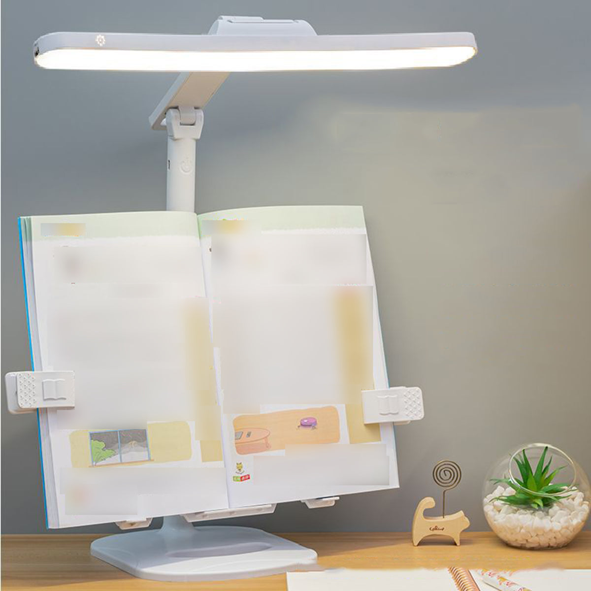 Desk Lamp with Adjustable Book Stand, Battery Operated Rechargeable Table Lamp