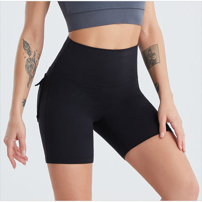 Women's Fitness High Waist Yoga Shorts Sports Tights Short Pants W/Two Pockets