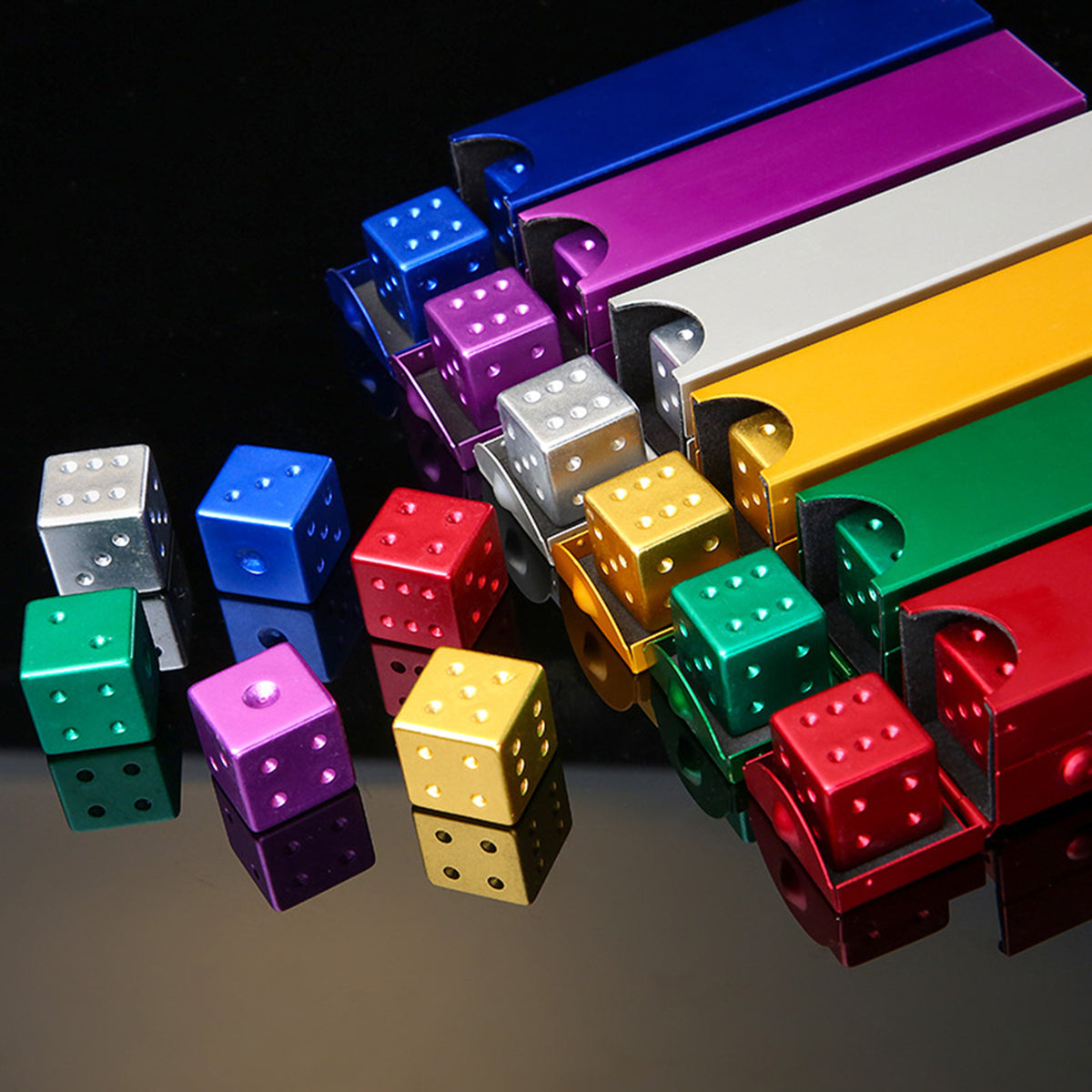 Portable Aluminum Alloy 5 Pcs Dice Game Set w/ Metal Container