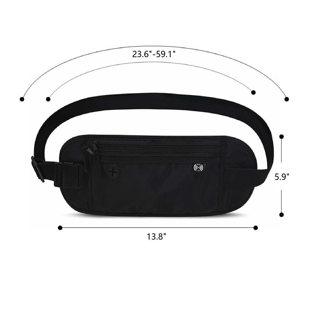 Lightweight Waterproof Waist Pouch Slim Belt Bag with 2 Pockets Waistband Bag Fanny Pack