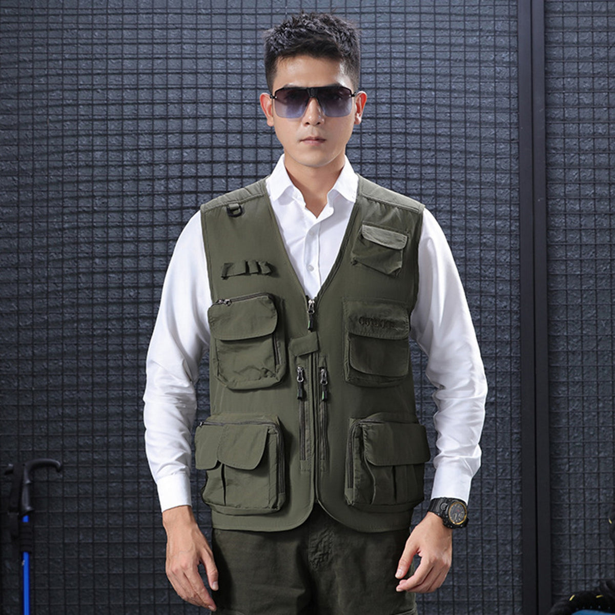 Outdoor Multi Pockets Hiking Vest Cargo Vest Safari Jacket