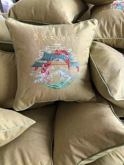 17.7 x 17.7" Embroidery Premium Square Linen Throw Pillowcase With Hidden Zipper