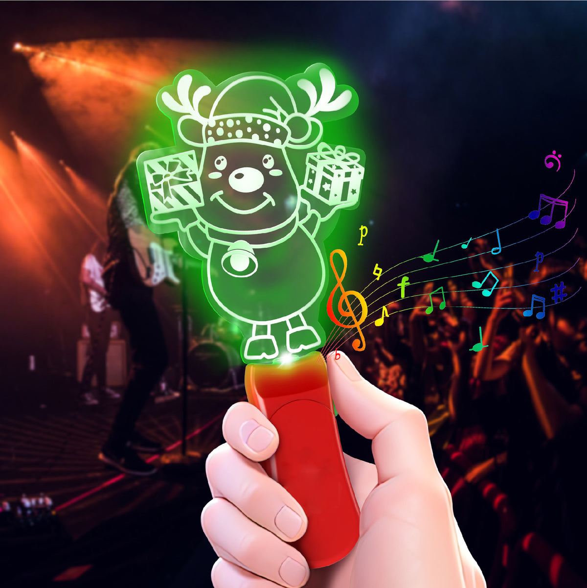 Reindeer Glow Stick Christmas Glow Sign Handheld Light Up Stick - Green Light