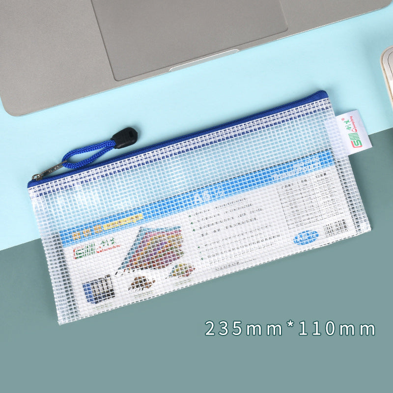 Long Square Shape Mesh Zipper Pouch Document Holder Bag File Document Pouch For School Office