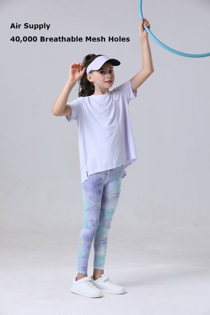 Youth Girls Athletic Ice Touch Breathable Short Sleeve Quick Dry Running Sports T-shirt