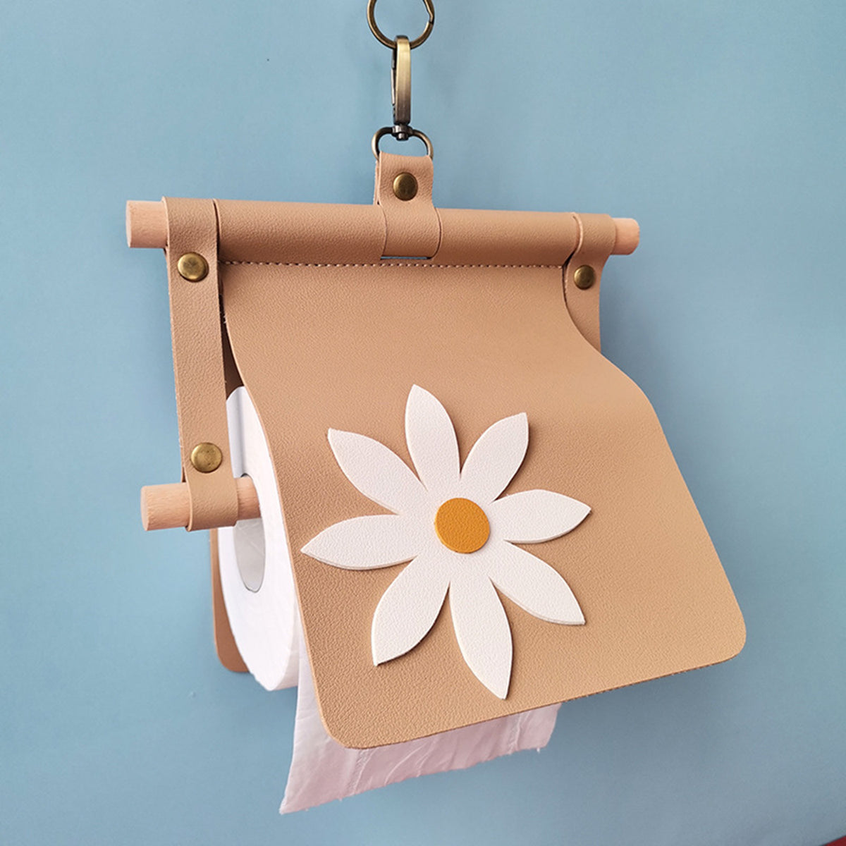 Picnic Paper Towel Holder Wood and Leather Toilet Paper Holder Hanging Toilet Paper Holder