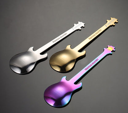 Stainless Steel Spoons Guitar Coffee Teaspoon Cute Demitasse Tea Spoon ( Rainbow )