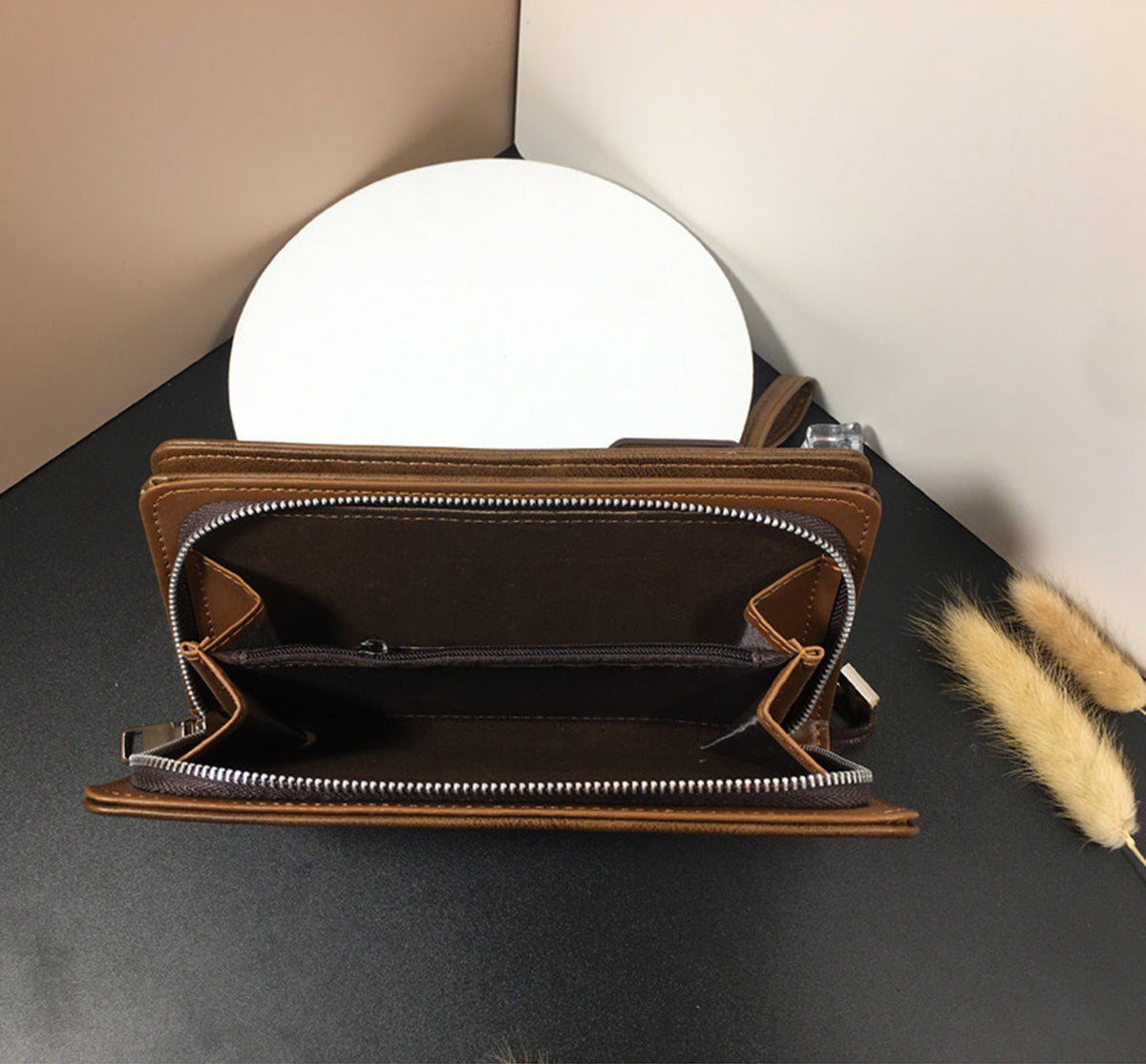 Mens Genuine Leather Long Wallet Card Holder Clutch Bag Cellphone Purse Wallets for Men