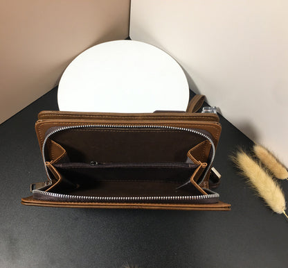 Mens Genuine Leather Long Wallet Card Holder Clutch Bag Cellphone Purse Wallets for Men