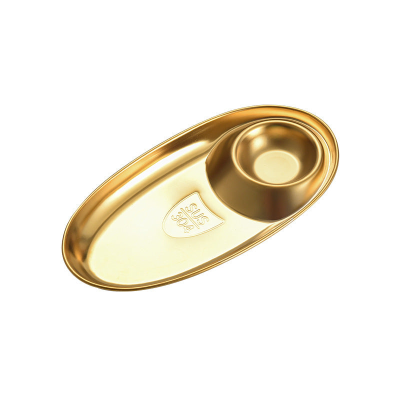 Stainless Steel Oval Plate W/ Dipping Sauce Compartment