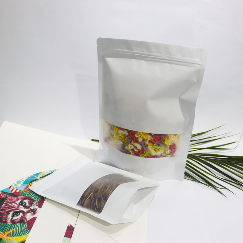 6.3 x 10.3" White Kraft Paper Bags W/Window Stand Up Ziplock Resealable Pouch Coffee Bag